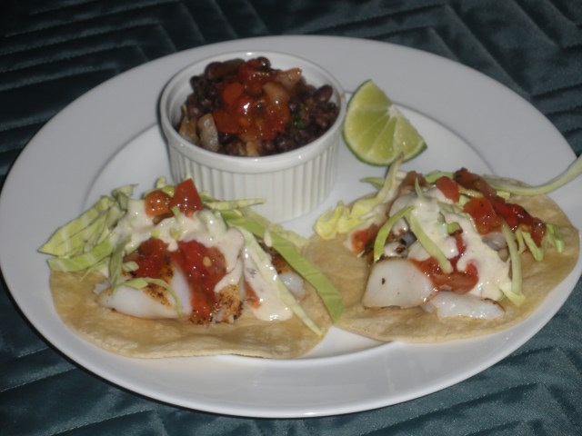 Fish tacos and black beans