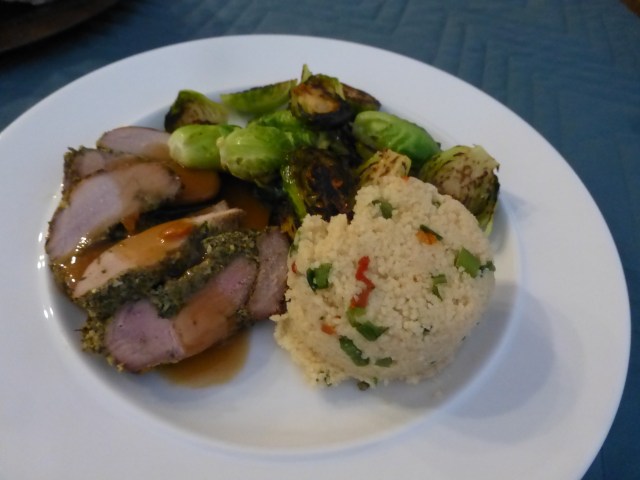 Pork tendrloin with couscous and sprouts