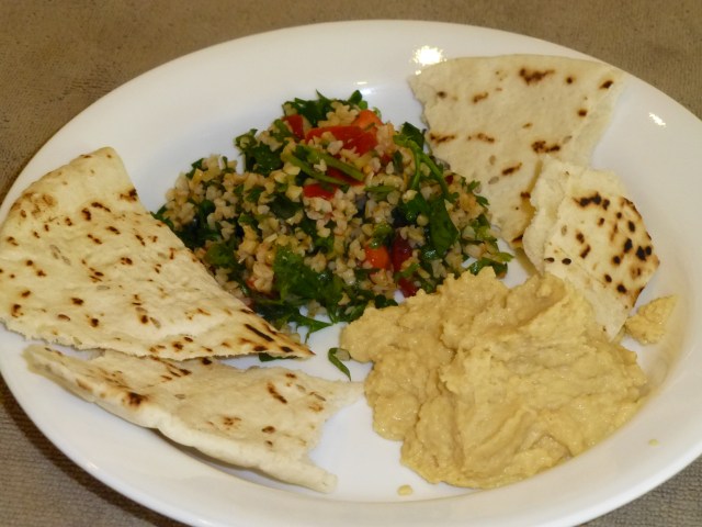 Hummus., tabouli and pita for lunch