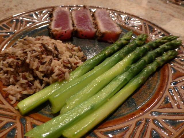 Tuna, rice, asparagus