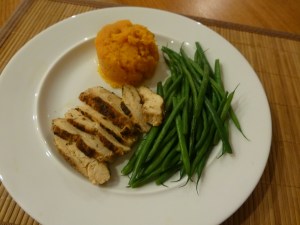 Pan roasted chicken with butternut squash and green beans