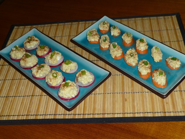 Disks topped with truffled egg salad