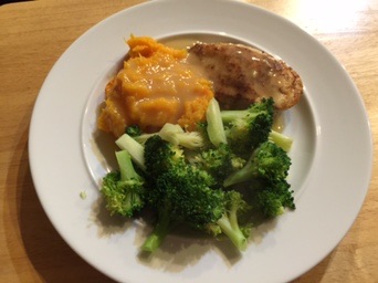 Chicken, butternut squash and broccoli