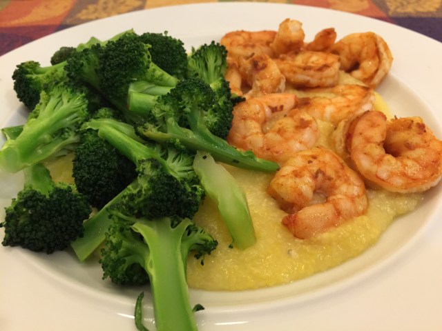 Shrimp with polenta and broccoli