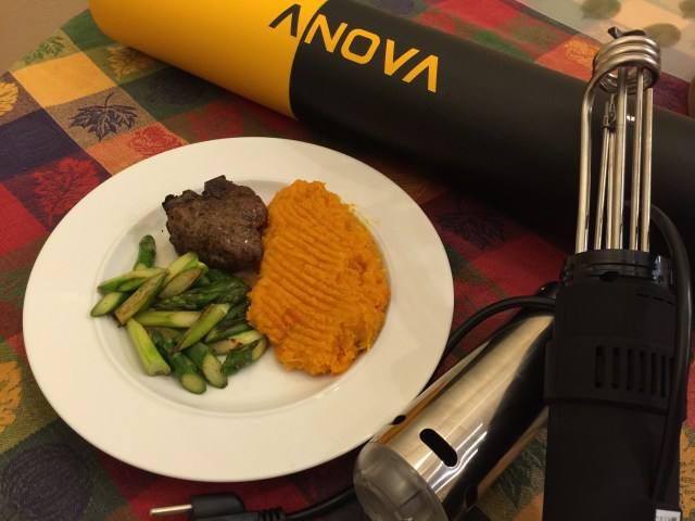 Lamb chop with butternut squash and asparagus