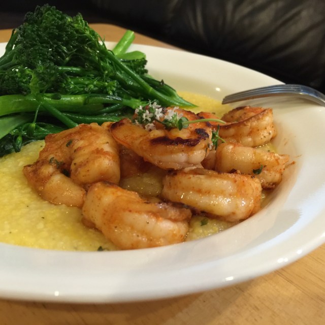 Shrimp and grits with broccolini