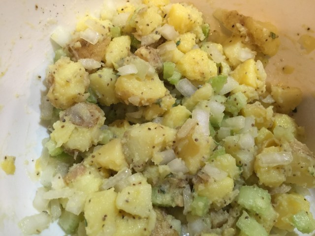 Delicious potato salad made with a little olive oil and no mayo