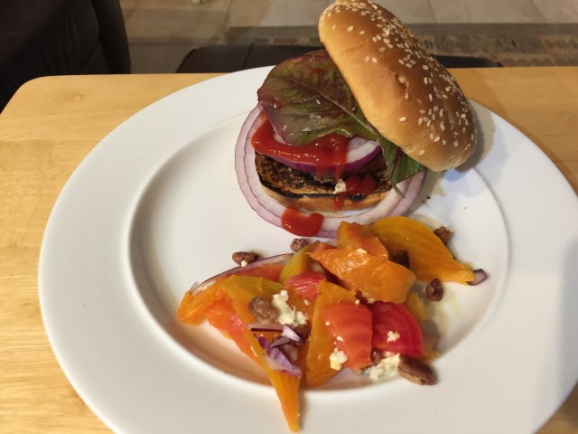 Zayde burger with roasted beet salad