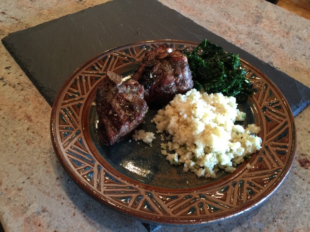 Grilled lamb chops with couscous and kale