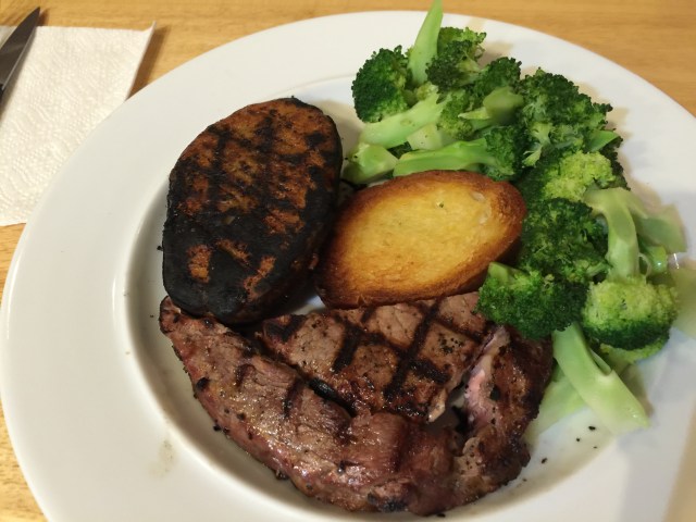 Grilled ribeye with broccoli and grilled potato