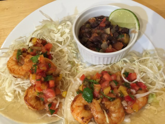 Shrimp tacos and black beans