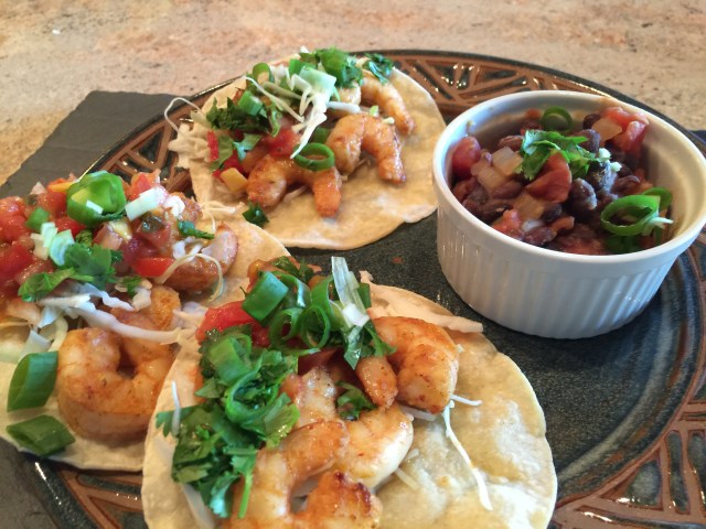 Shrimp tacos and black beans