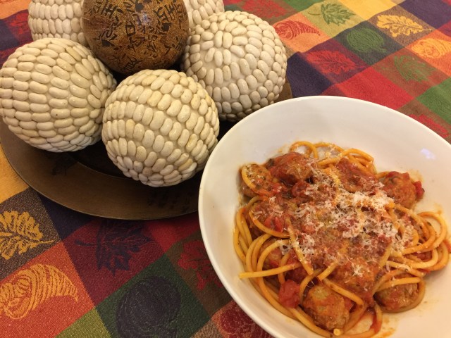 Bucatini and meatballs