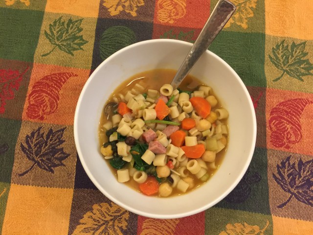 Chickpea, turkey sausage, and ditalini soup