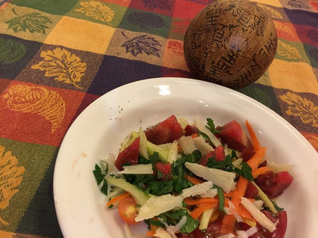 Harvest tomatoes with crunchy vegetables and Parmesan cheese