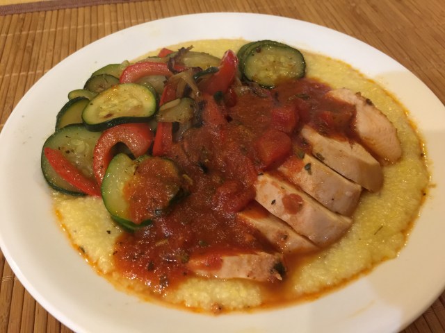 Chicken breast with creamy polenta and zucchini