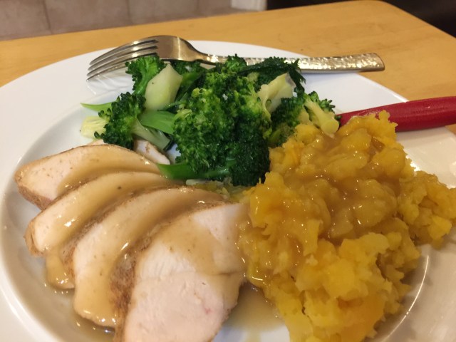 Boneless skinless chicken breast cooked sous vide and rutabagas and broccoli 