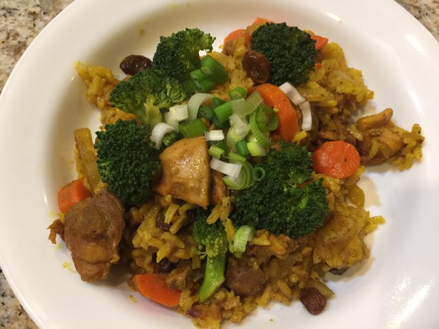 Curried chicken and rice with vegetables