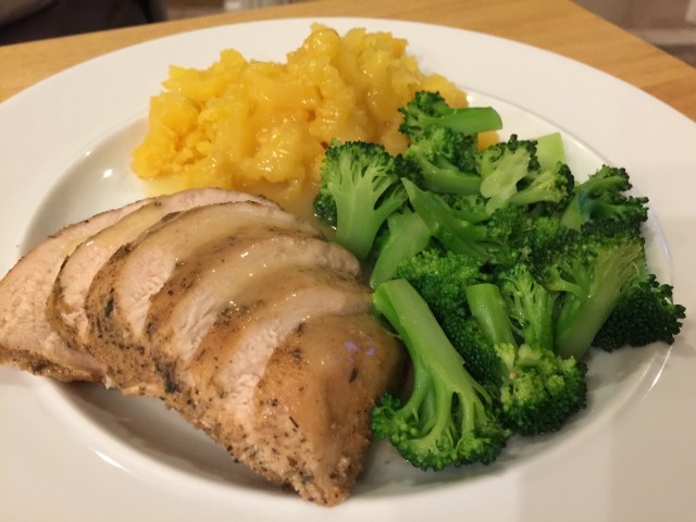 Sous vide chicken breast with broccoli and rutabagas