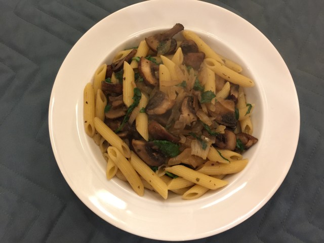Penne pasta with mushrooms and onions