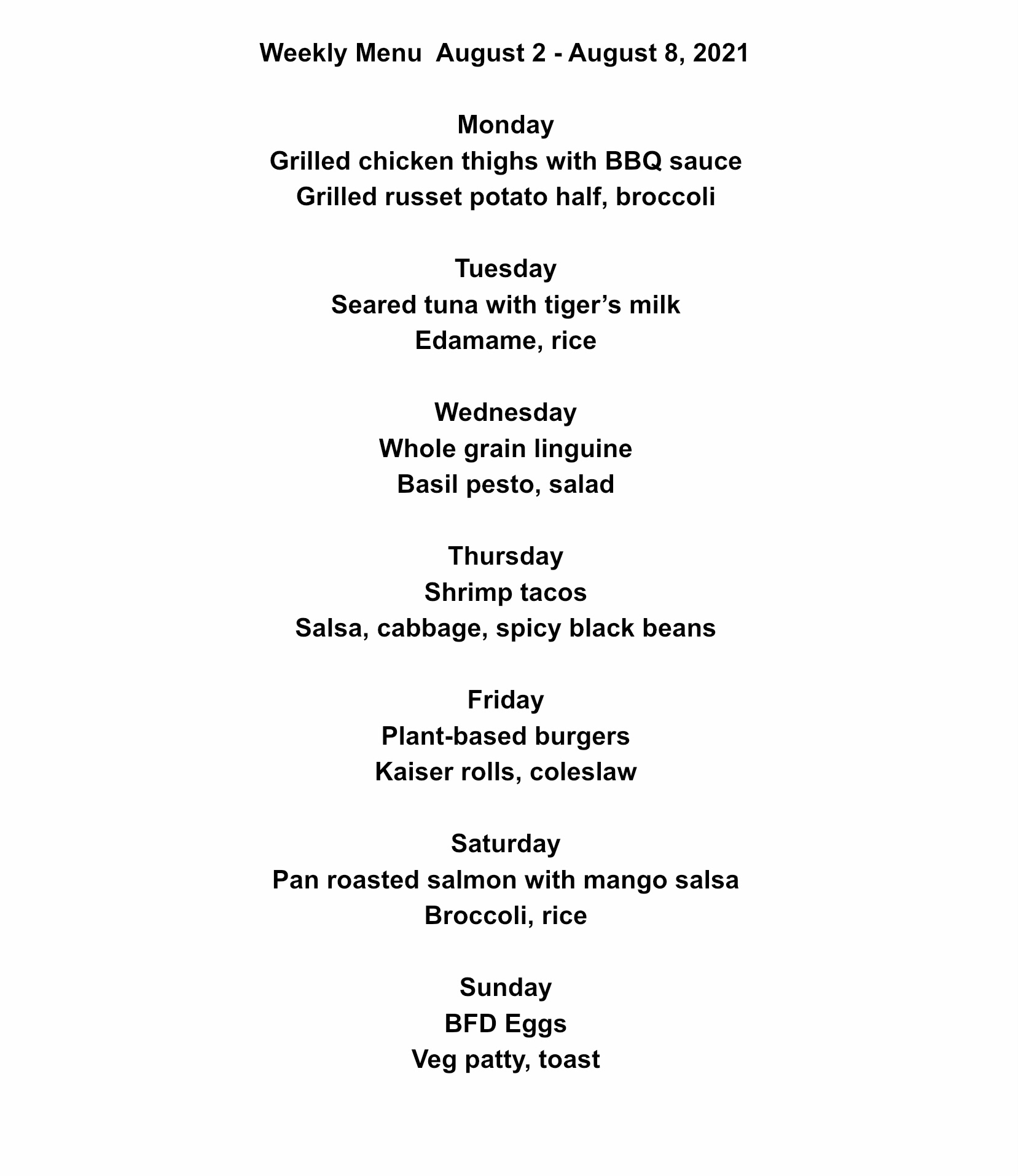 Weekly menu. August 2 – August 8, 2021 | Omnivore